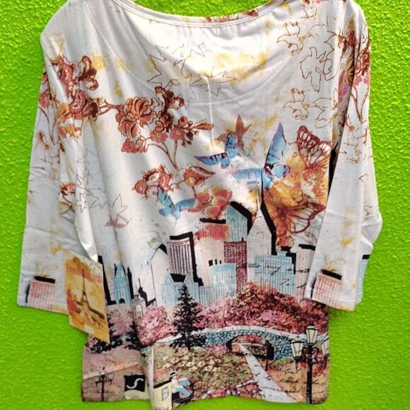 French Laundry Cream Graphic Boxy Blouse - Picture 4 of 4